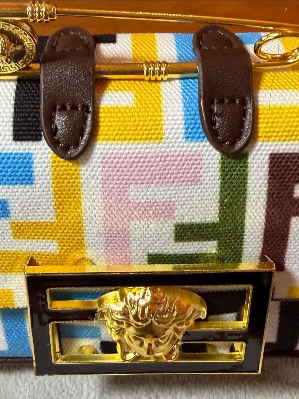 Fendace Multicolor Versace/Fendi Logo Mini Bag with Gold Medusa Accent - Picture 14 of 14